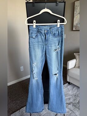 American Eagle Outfitters Light Blue Distressed Flare Jeans